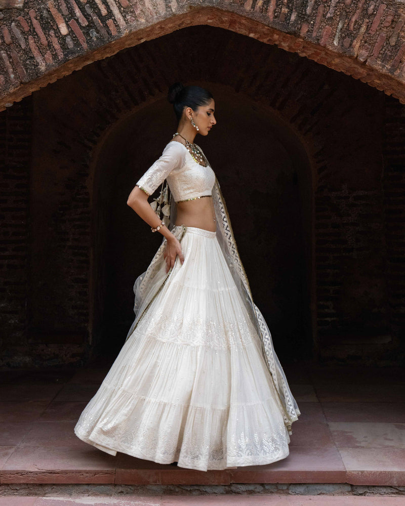 Gold & off white forest Lehenga with Embroidered Dupatta
