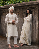 Off White Big Border Full Embroidered Kurta with Pants