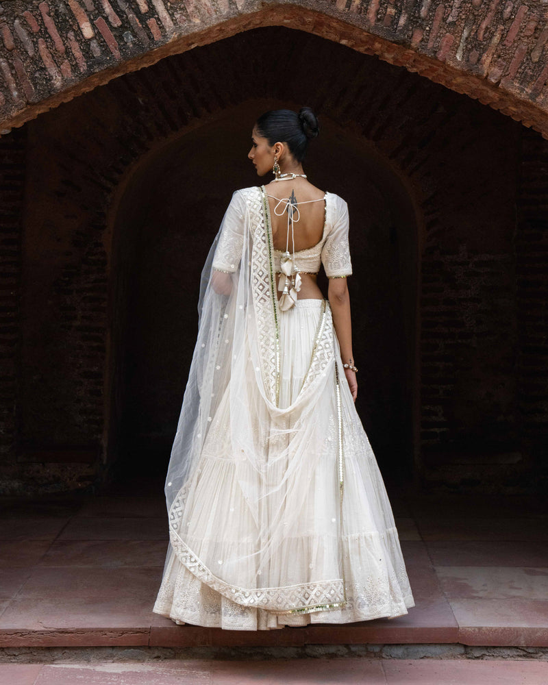 Gold & off white forest Lehenga with Embroidered Dupatta