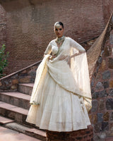 gold & off white big border Lehenga with Embroidered Dupatta