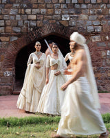 gold & off white big border Lehenga with Embroidered Dupatta