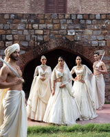 gold & off white big border Lehenga with Embroidered Dupatta