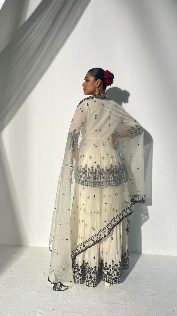 Black & White Lotus Peplum Sharara