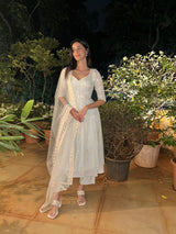 Ice Blue Big Flower Anarkali With Dupatta