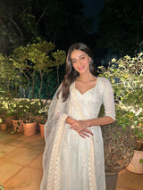 Ice Blue Big Flower Anarkali With Dupatta