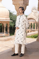 Black & White Full Embroidered BK Kurta with SK Collared Embroidery