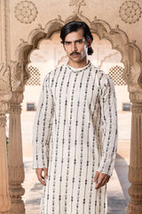 Two Diamond Black & White Fully Embroidered Kurta with Pants
