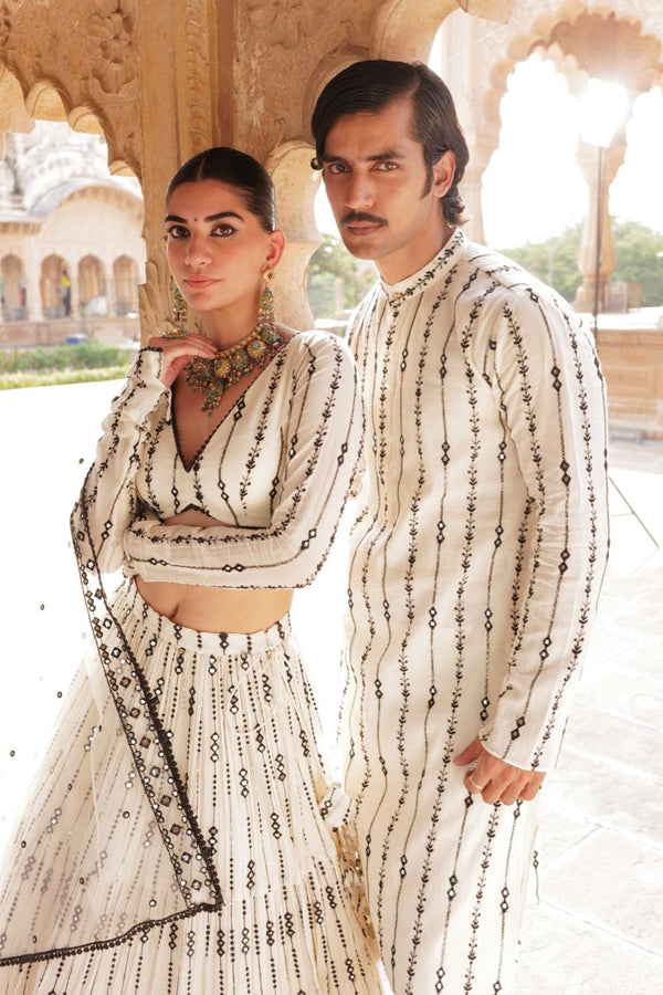 Two Diamond Black & White Fully Embroidered Kurta with Pants