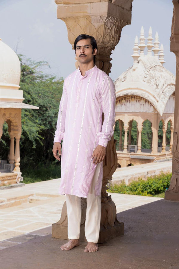 Lavender Criss Cross Fully Embroidered Kurta with Pants