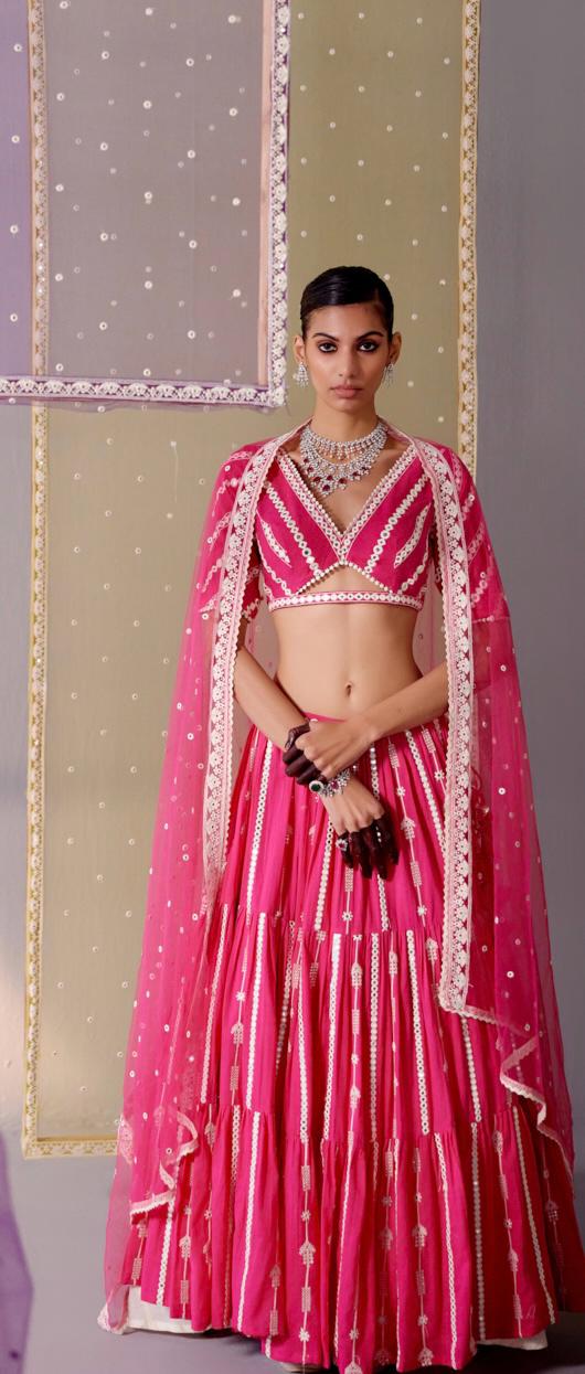 Fuchsia Criss Cross Lehenga with Embroidered Dupatta