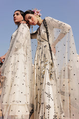 Black & White Big Flower Angrakha with Embroidered Dupatta