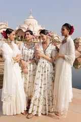 Black & White Big Flower Angrakha with Embroidered Dupatta