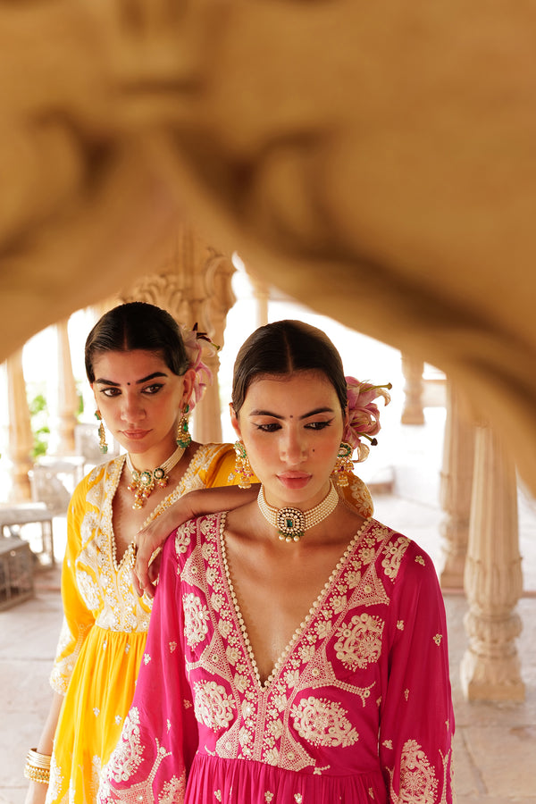 Orange all-over Embroidered Tower Peplum Sharara with Dupatta