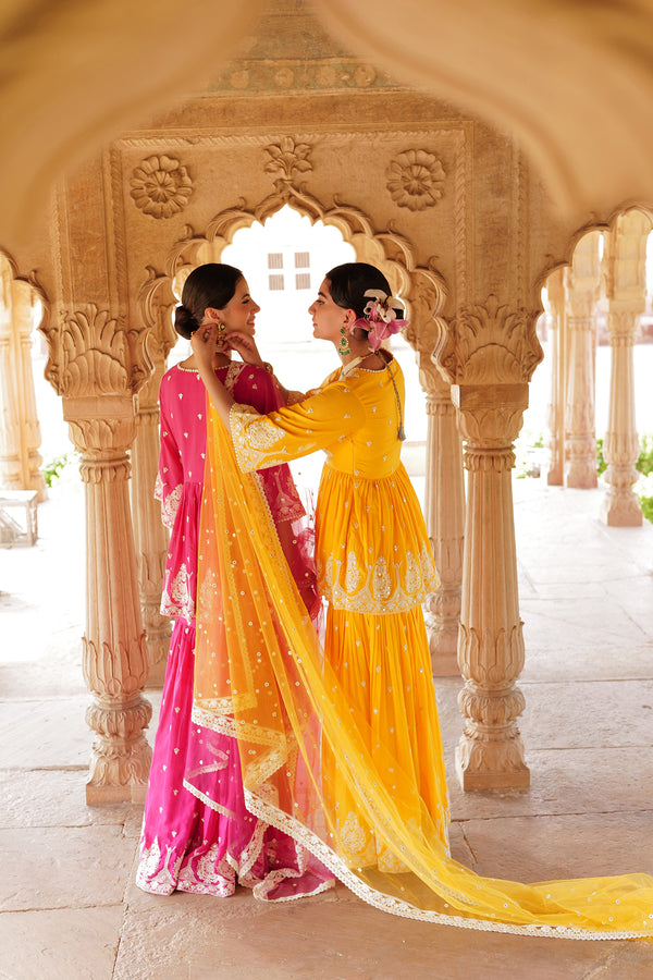 Mango all-over Embroidered Tower Peplum Sharara with Dupatta