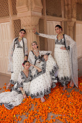Black & White Tower Anarkali With Embroidered Dupatta