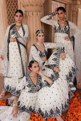 Black & White all-over Embroidered Tower Peplum Sharara with Dupatta