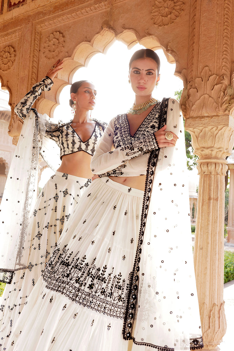 Black & White SK BK Lehenga with Embroidered Dupatta