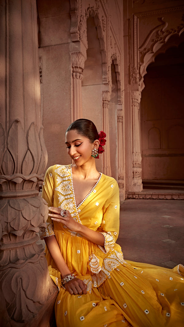 Yellow Temple Peplum Sharara