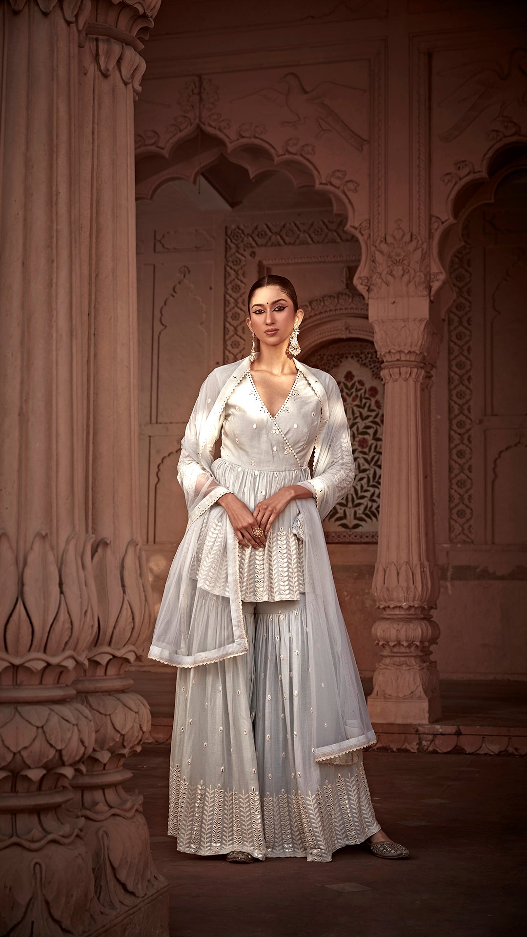 Red Flared Peplum Sharara