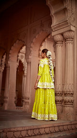 Neon Green Diamond Jacket With Anarkali