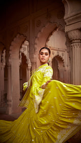 Neon Green Diamond Jacket With Anarkali