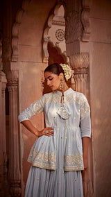 Ice Blue Diamond Jacket With Anarkali