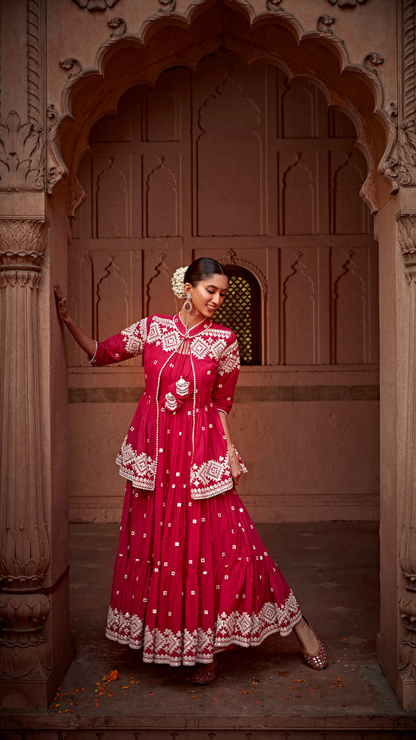 Fuchsia Diamond Jacket With Anarkali