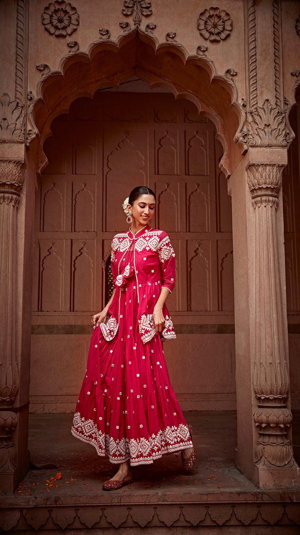 Fuchsia Diamond Jacket With Anarkali