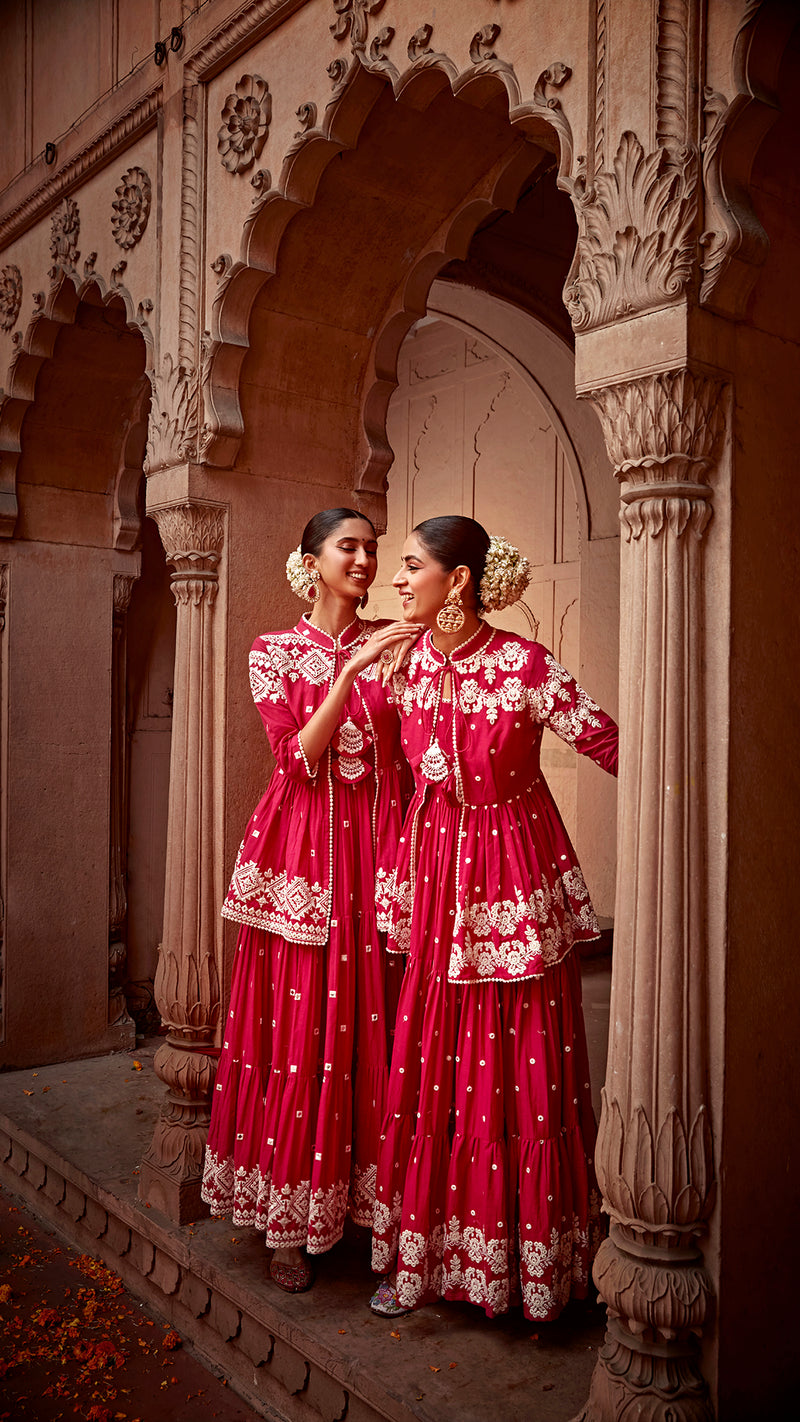 Fuchsia Flower Jacket With Anarkali