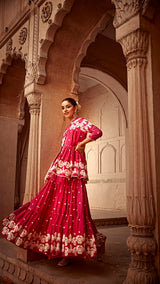 Fuchsia Flower Jacket With Anarkali