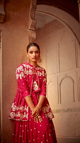 Fuchsia Flower Jacket With Anarkali