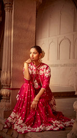 Fuchsia Flower Jacket With Anarkali