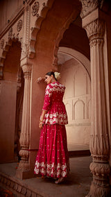 Fuchsia Flower Jacket With Anarkali