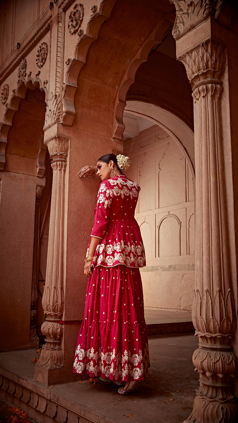 Fuchsia Flower Jacket With Anarkali