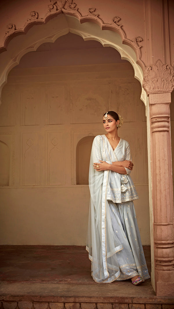 Ice Blue All Three Peplum Sharara