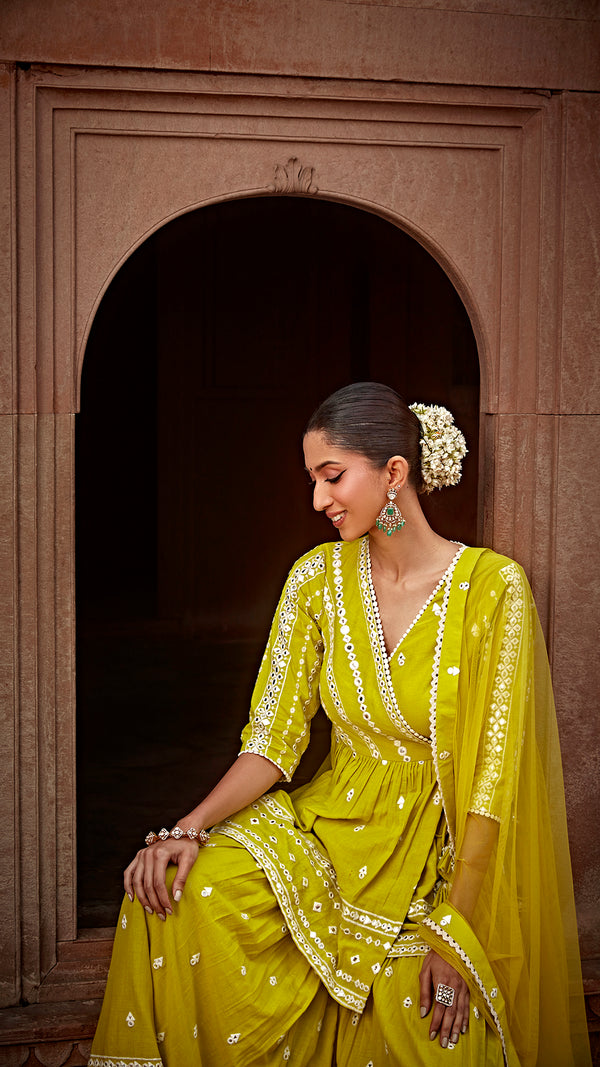 Neon Green All Three Peplum Sharara