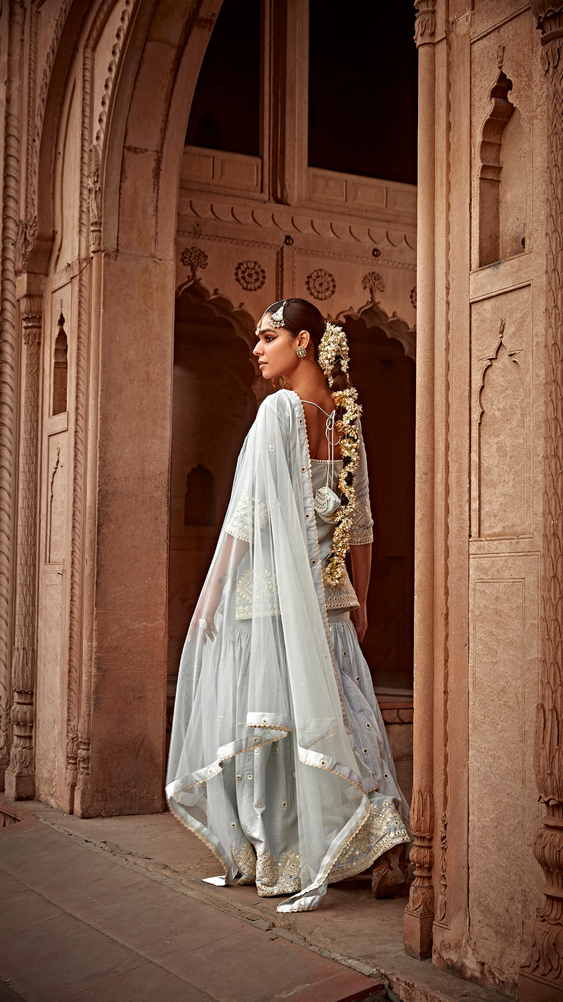 Ice Blue Diamond Straight Sharara
