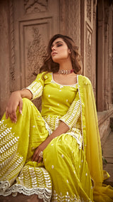 Neon Green Leaf Straight Sharara