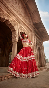 Red Diamond Lehenga with Embroidered Dupatta