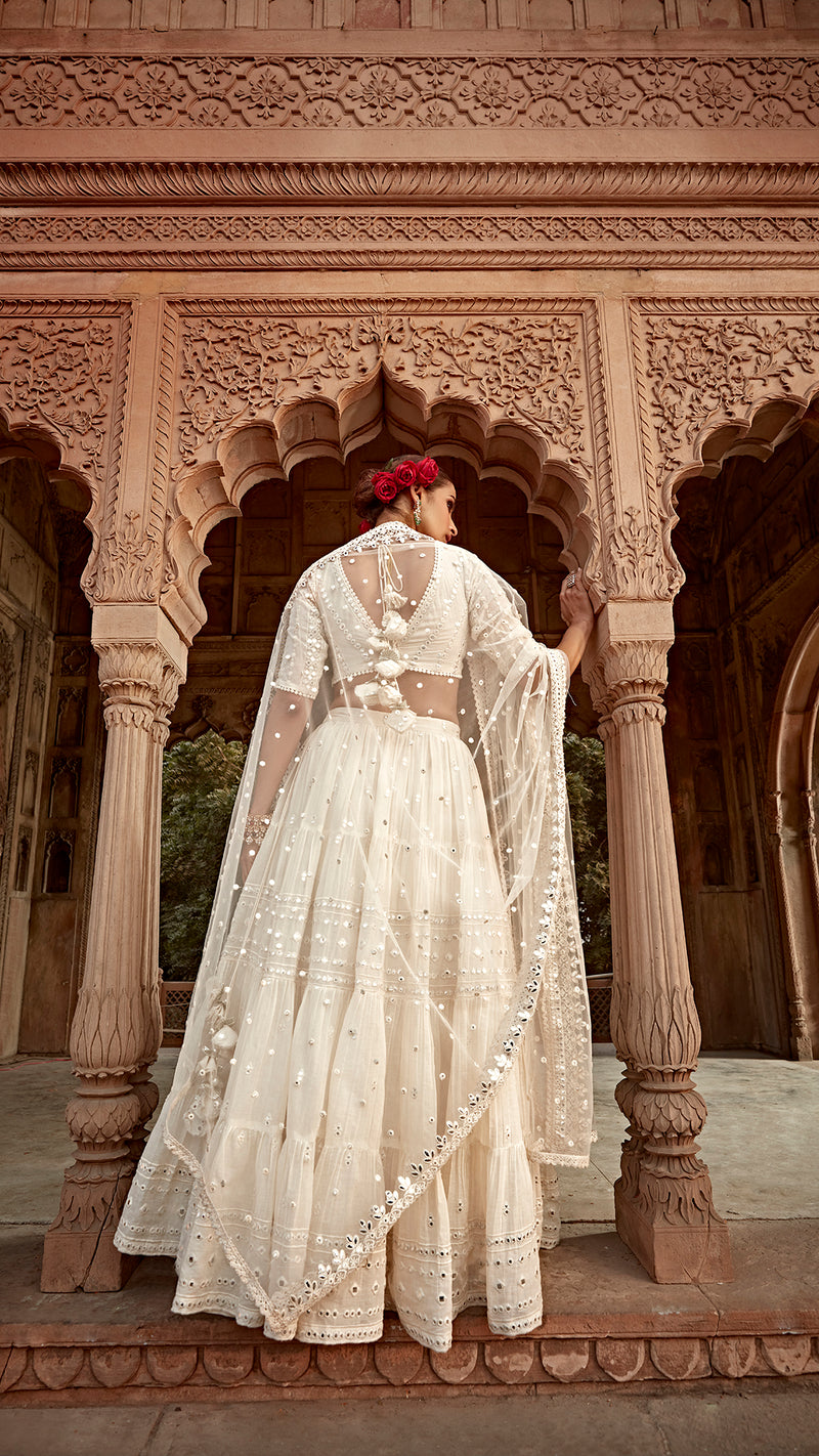 Off White All Three Lehenga with Embroidered Dupatta