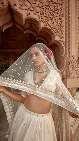 Off White All Three Lehenga with Embroidered Dupatta