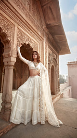 Off White Triangle Lehenga with Embroidered Dupatta