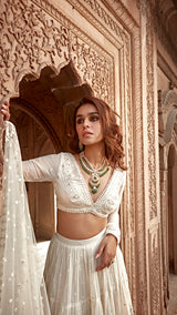 Off White Triangle Lehenga with Embroidered Dupatta