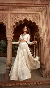 Off White Triangle Lehenga with Embroidered Dupatta