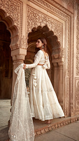 Off White Triangle Lehenga with Embroidered Dupatta