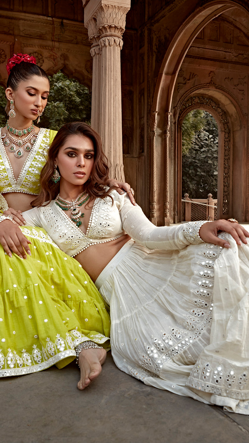 Off White Triangle Lehenga with Embroidered Dupatta