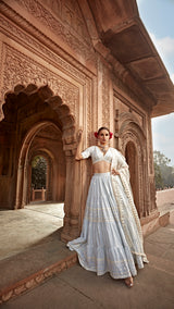 Ice Blue All Three Lehenga with Embroidered Dupatta