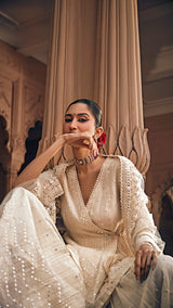 Off White All Over Zig Zag Peplum Sharara