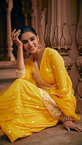 Yellow Circle Peplum Sharara