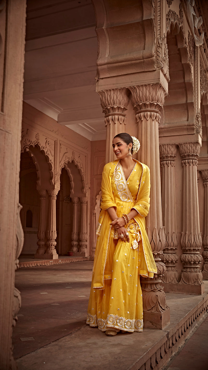 Yellow Circle Peplum Sharara